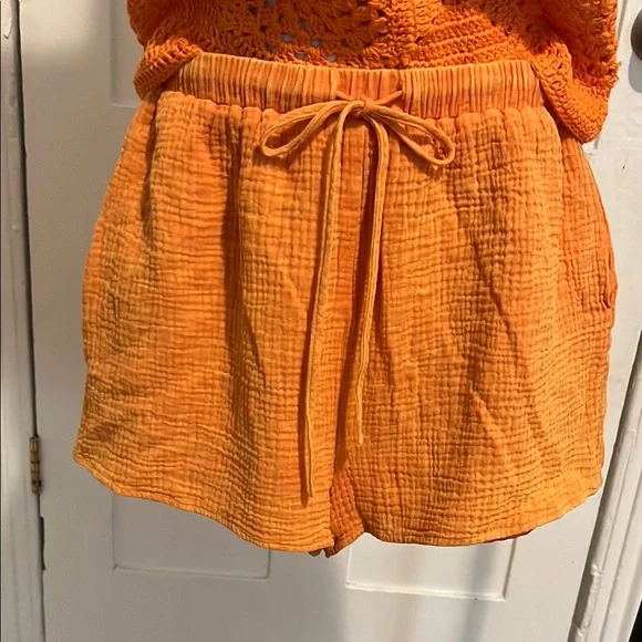 Women's Orange Drawstring Shorts - Picture 1 of 7